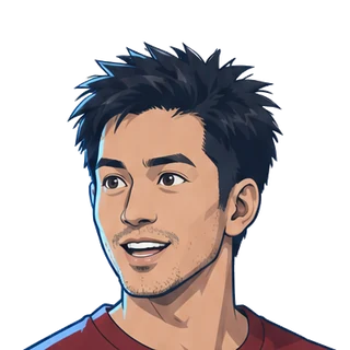 Bob, a young man with short dark hair and a red T-shirt, grinning at something off to the side.